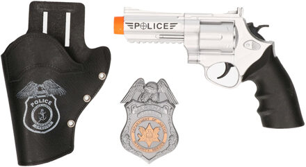 Carnaval verkleed speelgoed set - pistool/holster van kunststof - Politie thema Zwart