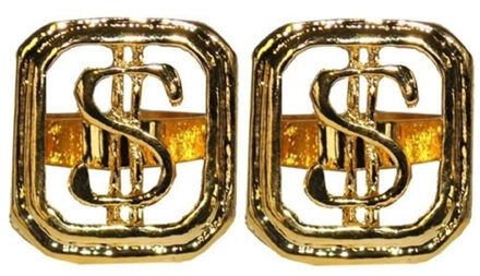 Carnaval/verkleed spullen - 2x stuks - Gouden dollar ring verstelbaar - sieraden