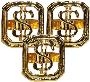 Carnaval/verkleed spullen - 3x stuks - Gouden dollar ring verstelbaar - sieraden