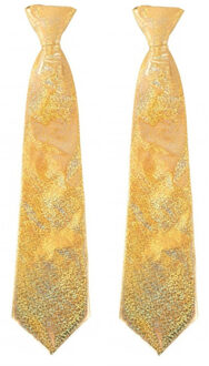 Carnaval verkleed stropdas - 2x - glitter goud - volwassenen - 40 cm - met elastiekje