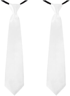 Carnaval verkleed stropdas - 4x stuks - wit - volwassenen - 40 cm - met elastiekje