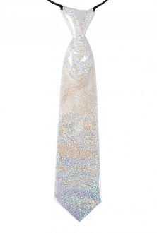 Carnaval verkleed stropdas - glitter zilver - volwassenen - 40 cm - met elastiekje