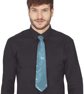 Carnaval verkleed stropdas met pailletten - blauw - polyester - volwassenen/unisex