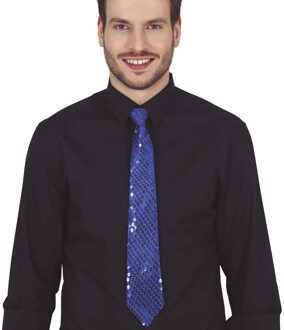 Carnaval verkleed stropdas met pailletten - donkerblauw - polyester - volwassenen/unisex