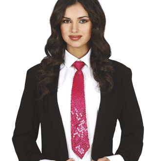Carnaval verkleed stropdas met pailletten - fuchsia roze - polyester - volwassenen/unisex
