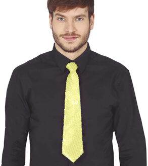 Carnaval verkleed stropdas met pailletten - neon geel - polyester - volwassenen
