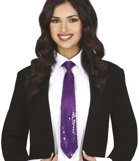 Carnaval verkleed stropdas met pailletten - paars - polyester - volwassenen/unisex