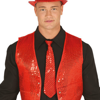 Carnaval verkleed stropdas met pailletten - rood - polyester - volwassenen