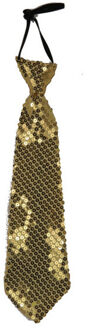 Carnaval/verkleed stropdas - Pailletten - goud - 32 cm - voor volwassenen