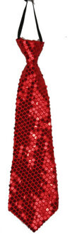 Carnaval/verkleed stropdas - Pailletten - rood - 32 cm - voor volwassenen