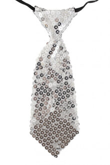 Carnaval verkleed stropdas pailletten zilver - 19 cm - Kleine/korte stropdas