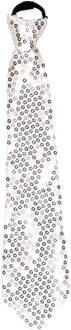 Carnaval/verkleed stropdas - Pailletten - zilver - 32 cm - voor volwassenen