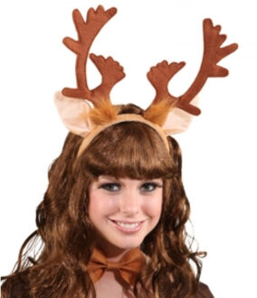 Carnaval verkleed tiara/diadeem - rendieren set - gewei en strikje - dames/meisjes - Halloween Bruin
