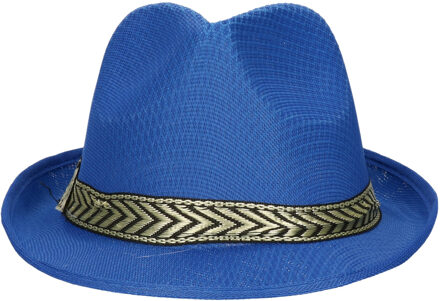 Carnaval verkleed Trilby/gangster hoedje - blauw - polyester - heren/dames