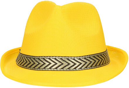 Carnaval verkleed Trilby/gangster hoedje - geel - polyester - heren/dames
