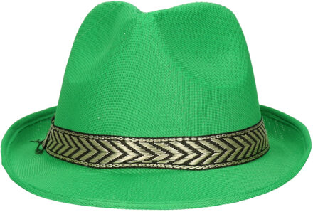Carnaval verkleed Trilby/gangster hoedje - groen - polyester - heren/dames