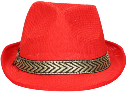 Carnaval verkleed Trilby/gangster hoedje - rood - polyester - heren/dames