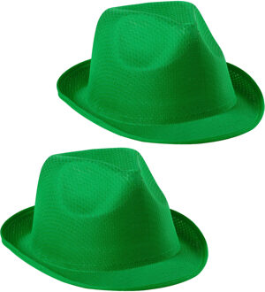 Carnaval verkleed trilby hoedje - 2x - groen - polyester - volwassenen/heren/dames