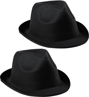 Carnaval verkleed trilby hoedje - 2x - zwart - polyester - volwassenen/heren/dames