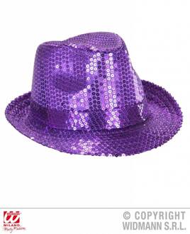 Carnaval verkleed Trilby hoedje met glitter pailletten - paars - heren/dames