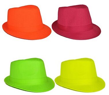 Carnaval verkleed trilby hoedje - neon kleuren - volwassenen - one size Geel;;;;