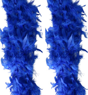 Carnaval verkleed veren Boa - 2 stuks - blauw - 180 cm - Verkleed boa