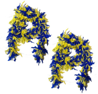 Carnaval verkleed veren boa - 2x - blauw/geel - 180 cm - 75 grams kwaliteit