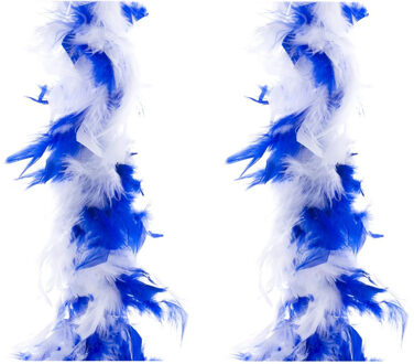 Carnaval verkleed veren Boa - 2x stuks - blauw/wit - 2 meter - Verkleedkleding accessoires