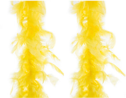 Carnaval verkleed veren Boa - 2x stuks - kleur geel - 2 meter - Verkleedkleding accessoires