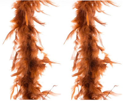 Carnaval verkleed veren Boa - 2x stuks - kleur koper - 2 meter - Verkleedkleding accessoires