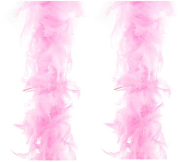 Carnaval verkleed veren Boa - 2x stuks - kleur roze - 2 meter - Verkleedkleding accessoires