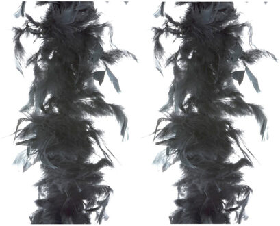 Carnaval verkleed veren Boa - 2x stuks - kleur zwart - 2 meter - Verkleedkleding accessoires