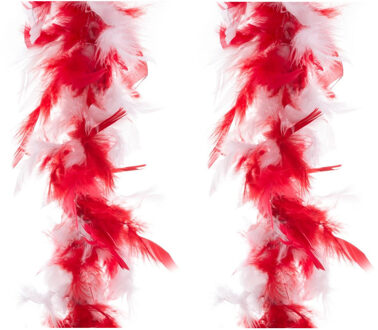 Carnaval verkleed veren Boa - 2x stuks - rood/wit - 2 meter - Verkleedkleding accessoires