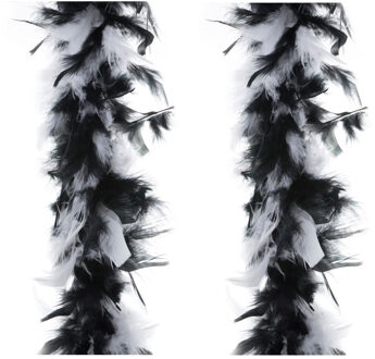 Carnaval verkleed veren Boa - 2x stuks - zwart/wit - 2 meter - Verkleedkleding accessoires