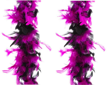 Carnaval verkleed veren Boa - 2x - zwart/roze - 2 meter - Verkleedkleding accessoires