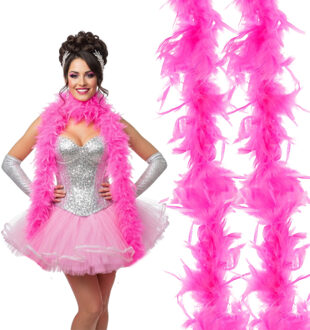 Carnaval verkleed veren Boa - 3x - kleur fluor fuchsia roze - 2 meter