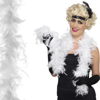 Carnaval verkleed veren Boa - 3x stuks - kleur wit - 2 meter - Verkleedkleding accessoires