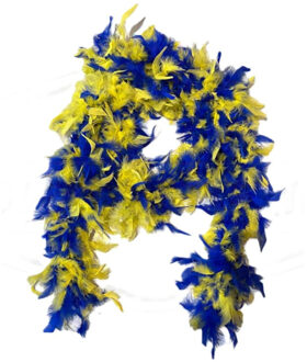 Carnaval verkleed veren boa - blauw/geel - 180 cm - 75 grams kwaliteit