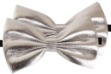 Carnaval verkleed vlinderstrikje - 2x - Zilver - 14 cm - voor dames/heren