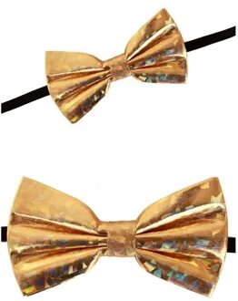 Carnaval verkleed vlinderstrikje - goud - 12 cm - voor dames/heren - strikken - kleding Goudkleurig