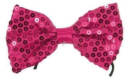 Carnaval verkleed vlinderstrikje met pailletten glitters - roze - Verkleedstrikjes