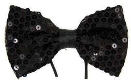 Carnaval verkleed vlinderstrikje met pailletten glitters - zwart - Verkleedstrikjes