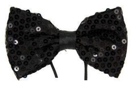 Carnaval verkleed vlinderstrikje met pailletten glitters - zwart - volwassenen