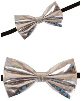 Carnaval verkleed vlinderstrikje - zilver - 12 cm - voor dames/heren - strikken - kleding