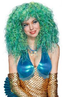 Carnaval verkleed zeemeerminnnen Pruik met krullen - dames - blauw met groen