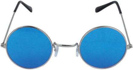 Carnaval verkleedbril - ronde glazen - blauw - flower power - hippie