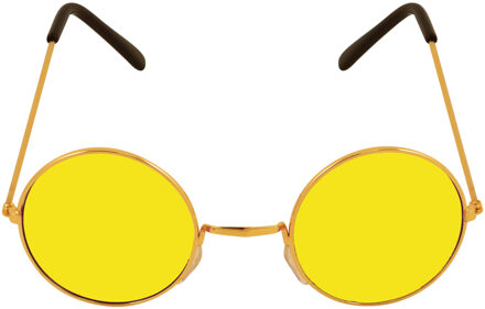 Carnaval verkleedbril - ronde glazen - geel - flower power - hippie