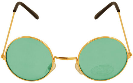 Carnaval verkleedbril - ronde glazen - groen - flower power - hippie