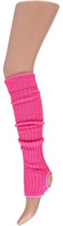 Carnaval verkleedkleding Beenwarmers - met hielgat - neon roze - dames - Eighties thema