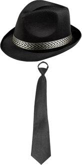 Carnaval verkleedset Blackman - hoed en stropdas - zwart - heren/dames - verkleedkleding